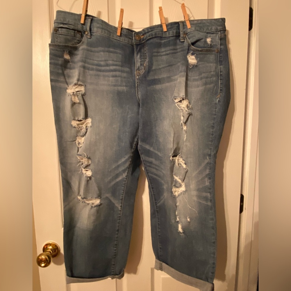 Torrid Blue Boyfriend Jeans with Distressed Details